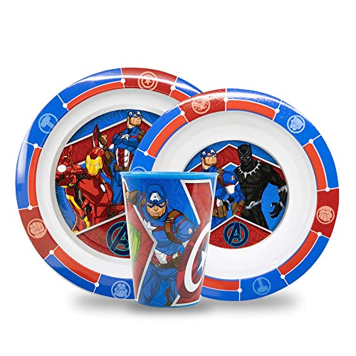 Kindergeschirr Set Avengers| Wiederverwendbares Baby Set | Geschirr mit Teller, Müslischale und Tasse | Frühstücksset für Kinder von Sorrisini