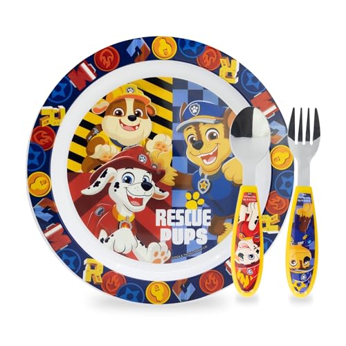 Sorrisini Kindergeschirr set Paw Patrol, kinderbesteck Edelstahl, Wiederverwendbares Babygeschirr Set, Kinder Essgeschirr, Microwaveable Kinder Geschirr Teller, Müslischale, Frühstücksset von Sorrisini