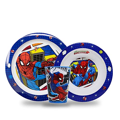 Sorrisini Spiderman Kindergeschirr set mit Teller Müslischale und Tasse | Wiederverwendbares Geschirr für Kinder | Frühstücksset für Baby von Sorrisini