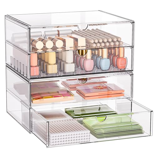 SortNStore 2er-Set Acryl Schminktisch-Organizer mit 4 Breiten Schubladen | Stapelbar mit Anti-Rutsch-Pads | Für Schminke & Kosmetik | Schreibtisch-Organizer SortNStore 2er-Set Acryl Schminktisch-Organizer mit 4 Breiten Schubladen | Stapelbar mit Anti-Rutsch-Pads | Für Schminke & Kosmetik | Schreibtisch-Organizer von SortNStore