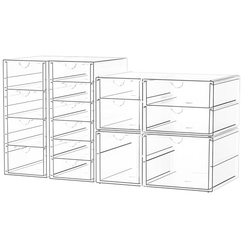 SortNStore 4er-Set Acryl Schubladen-Organizer: Stapelbar Schubladenbox mit 16 Schubladen | Mit Anti-Rutsch-Pads | Für Kosmetik, Büro & Mehr von SortNStore