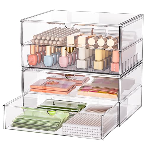 SortNStore Schminktisch Organizer mit 4 Breiten Schubladen: 2er-Set Acryl Schreibtisch Organizer mit Anti-Rutsch-Pads | Stapelbare Schubladenbox für Büro, Schlafzimmer, Badezimmer SortNStore Schminktisch Organizer mit 4 Breiten Schubladen: 2er-Set Acryl Schreibtisch Organizer mit Anti-Rutsch-Pads | Stapelbare Schubladenbox für Büro, Schlafzimmer, Badezimmer von SortNStore