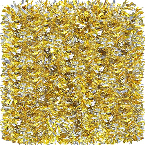 Weihnachten Lametta Girlande Weihnachtsbaum Dekorationen Weihnachtsgirlande Ornament Glitzer Lametta Twist Girlande Metallic Streamer Outdoor Hängende Girlande für Hochzeit Geburtstag (Gold Silber, von Sosation