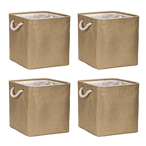 Aufbewahrungsbox Faltbox (4 Pack) 30x30x30 cm Stoff Korb Großer Aufbewahrungskorb Korb Aufbewahrung für Schrank Boxen Regal Körbe für Kallax für Kleidung Spielzeug Werkzeug Kleiderschrank (Khaki) von Sosayet