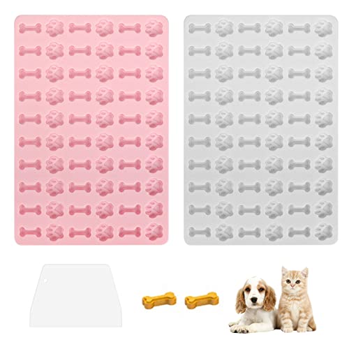 Silikon Backmatte Hundeleckerli Backmatte Hundekekse Mini Backunterlage für Backofen Backform für Hundeleckerli mit Backpinsel und Teigschaber für den Backofen Pralinenform Backpapier(Rosa+ Grau) von Sosayet