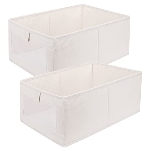 Sosayet Aufbewahrungsbox, 2er Set Wardrobe Organizer, Faltbox Aufbewahrungskiste Ordnungsbox mit Transparentem Sichtfenster für Kleiderschrank, Kleidung, Bücher, Kosmetik, Spielzeug (40 x 27x 17cm) von Sosayet