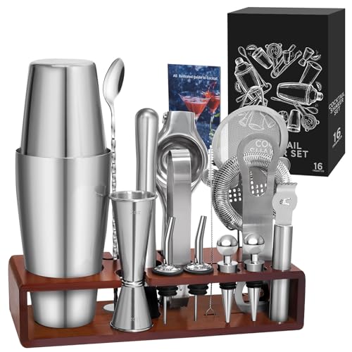 Sosayet Cocktail Set - 825ml Boston Shaker Geschenkset - Premium Cocktail Shaker Set aus Edelstahl mit Ständer und Rezeptbuch - Professionelles Barkeeper Set Geschenke für Männer Sosayet Cocktail Set - 825ml Boston Shaker Geschenkset - Premium Cocktail Shaker Set aus Edelstahl mit Ständer und Rezeptbuch - Professionelles Barkeeper Set Geschenke für Männer von Sosayet