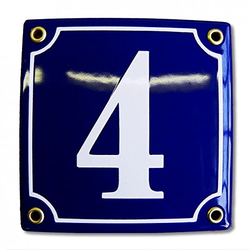 Sosenco Hausnummer Hausnummernschild Emaille 12x12 cm mit Wunschnummer Premiumqualität Hausschild, Vorbohrungen, Personalisierte, Hausnummernschilder, Türschild, Wunschtext von Sosenco