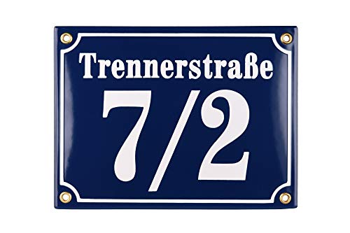 Hausnummer Hausnummernschild Emaille 15x20 cm mit Wunschstraßennamen und Nummer Hausschild, Vorbohrungen, Personalisierte, Hausnummernschilder, Türschild, Wunschtext von Sosenco