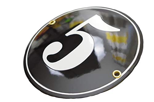 Hausnummer Hausnummernschild Emaille | Kreis Ø 15 cm | mit Wunschnummer Hausschild, Vorbohrungen, Personalisierte, Hausnummernschilder, Türschild, Wunschtext von Sosenco