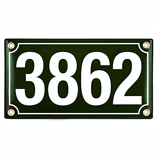 Hausnummerschild Hausnummer - 12x22 cm - Keramik Emaille - Wetterfest - Personalisiert - Emailschild (Grün) von Sosenco