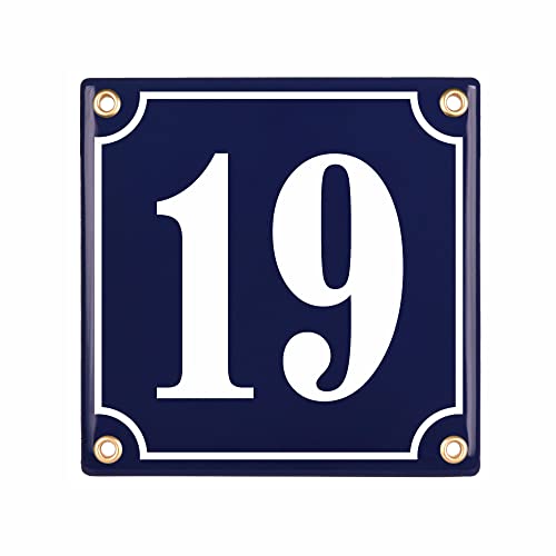 Hausnummerschild Hausnummer - 15x15 cm - Keramik Emaille - Wetterfest - Personalisiert - Emailschild (Blau) von Sosenco