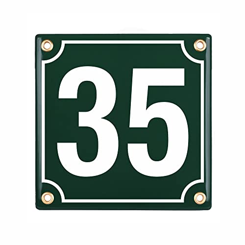 Hausnummerschild Hausnummer - 15x15 cm - Keramik Emaille - Wetterfest - Personalisiert - Emailschild (Grün) von Sosenco