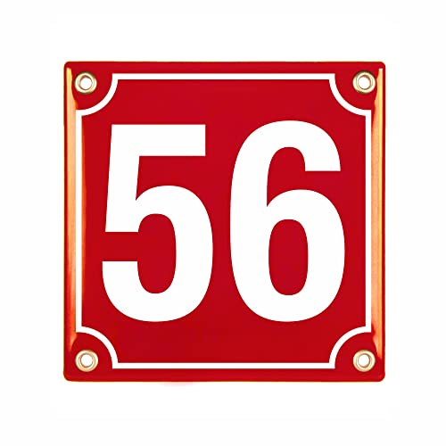 Hausnummerschild Hausnummer - 15x15 cm - Keramik Emaille - Wetterfest - Personalisiert - Emailschild (Rot) von Sosenco
