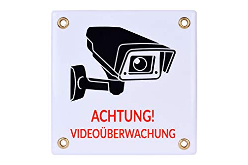 Sosenco Achtung VIDEOÜBERWACHUNG Schild 12x12 cm | wetterfest Emailschild | Kameraüberwachung – Überwachungskamera – Alarmanlage – Keramik Emailleschild - Warnschild. von Sosenco