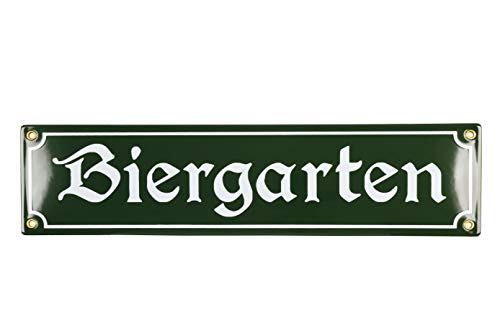 Biergarten Schild - 10x40 cm - Keramik Emaille - Wetterfest - Oktoberfest Schild – Deko Blechschild – Emailleschild – Emailschild (Grün) von Sosenco