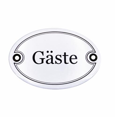 Sosenco Emaille Türschild GÄSTE oval 7x10 cm Schild Emailschild Vintage Metallschild - Blechschild - Gästehandtuch Gast Besucher - Deko Retro Wandschild (Weiß) von Sosenco