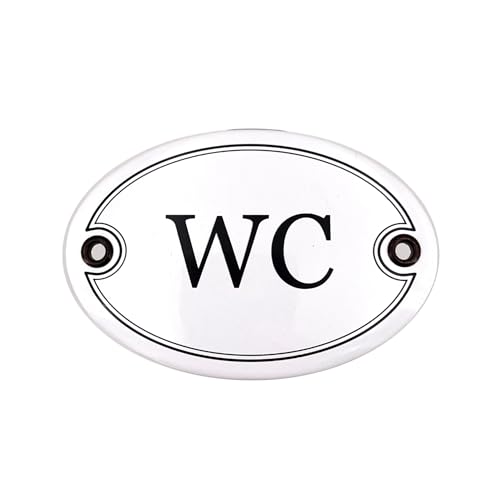 Sosenco Emaille Türschild WC oval 7x10 cm Schild Emailschild Vintage Metallschild - Blechschild - Toilette Schild - Deko Retro Wandschild (Weiß) von Sosenco
