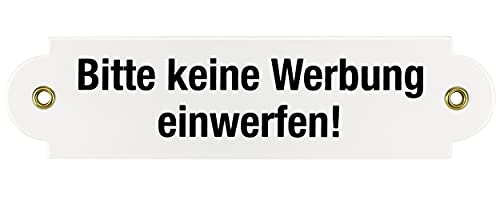 Sosenco Emailschild Bitte Keine Werbung EINWERFEN 5x20 cm Informationsschild wetterfest | Schild Emaille (Weiß) von Sosenco