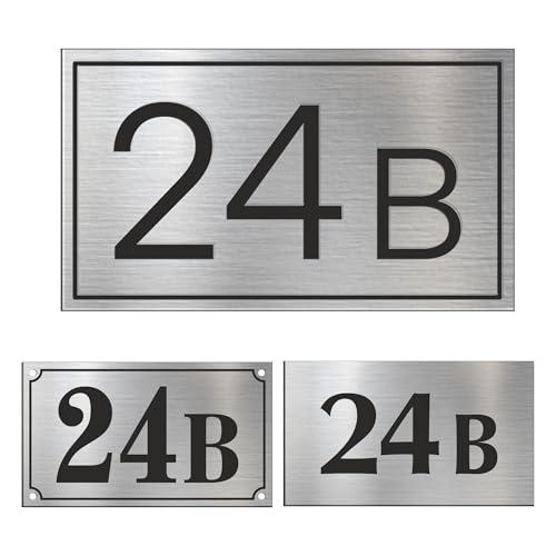 Sosenco Hausnummer 11x19 cm mit Wunschtext – Personalisiert mit Nummer - Wetterfest Addressschild mit Gravur - Größe, Grafik- und Montageoptionen zur Auswahl (Silber) von Sosenco
