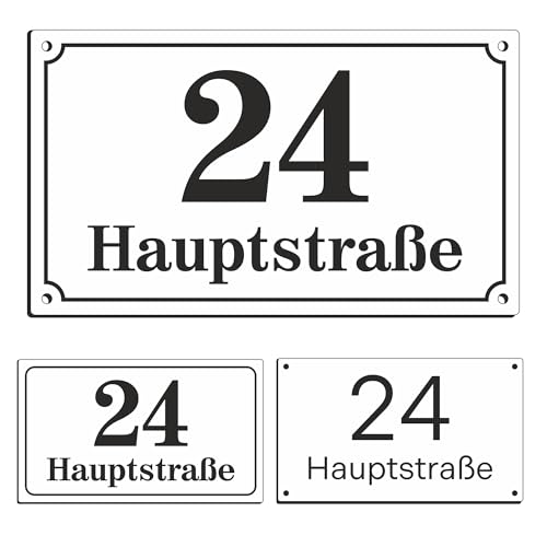 Sosenco Hausnummer 14x24 cm mit Wunschtext – Personalisiert mit dem Ort/Straßennamen und Nummer - Wetterfest Addressschild mit Gravur - Grafik- Größe- und Montageoptionen zur Auswahl (Weiß) von Sosenco