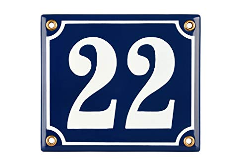 Sosenco Hausnummerschild Hausnummer - 12x14 cm - Keramik Emaille - Wetterfest - Personalisiert - Emailschild (Blau) von Sosenco