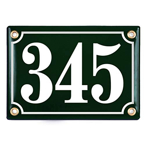 Sosenco Hausnummerschild Hausnummer - 12x17 cm - Keramik Emaille - Wetterfest - Personalisiert - Emailschild (Grün) von Sosenco