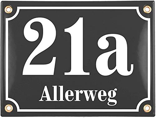 Sosenco Hausnummerschild Hausnummer mit Straßenname - 20x15 cm - Keramik Emaille - Wetterfest - Personalisiert (Anthrazit) von Sosenco