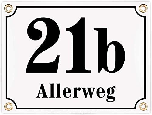 Sosenco Hausnummerschild Hausnummer mit Straßenname - 20x15 cm - Keramik Emaille - Wetterfest - Personalisiert (Weiss) von Sosenco