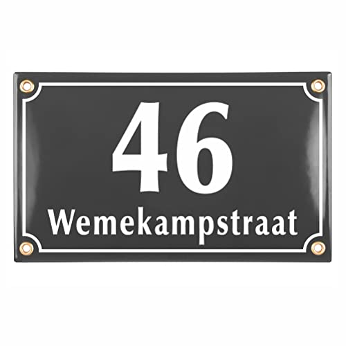 Sosenco Hausnummerschild Hausnummer mit Straßenname - 25x15 cm - Keramik Emaille - Wetterfest - Personalisiert (Anthrazit) von Sosenco