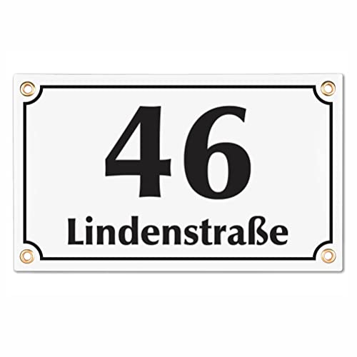 Sosenco Hausnummerschild Hausnummer mit Straßenname - 25x15 cm - Keramik Emaille - Wetterfest - Personalisiert (Weiß) von Sosenco