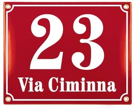 Sosenco Hausnummerschild Hausnummer mit Straßenname - 25x20 cm - Keramik Emaille - Wetterfest - Personalisiert (Rot) von Sosenco