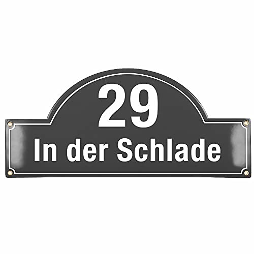 Sosenco Hausnummerschild Hausnummer mit Straßenname - 27x60 cm - Keramik Emaille - Wetterfest - Personalisiert (Anthrazit) von Sosenco
