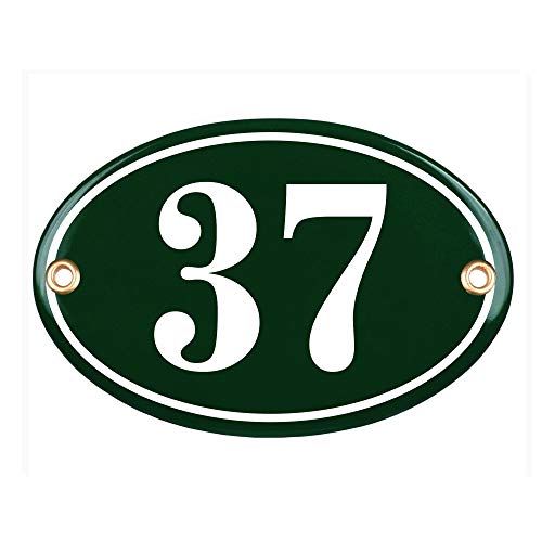 Sosenco Hausnummerschild Hausnummer - oval 10x15 cm - Keramik Emaille - Wetterfest - Personalisiert - Emailschild (Grün) von Sosenco