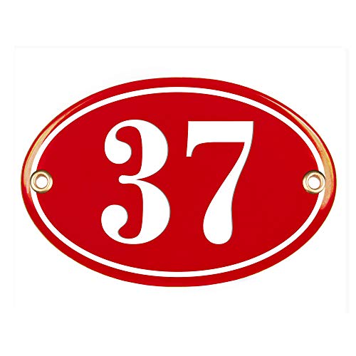 Sosenco Hausnummerschild Hausnummer - oval 10x15 cm - Keramik Emaille - Wetterfest - Personalisiert - Emailschild (Rot) von Sosenco