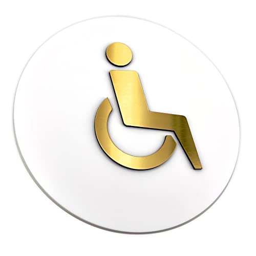 Sosenco WC für Behinderte Schild aus Acryl und Laminate – Toiletten Türschild Kunststoffplatten – WC Türdeko – Behindertetoiletteschild – WC Wegweiser (Weiß/Gold) von Sosenco