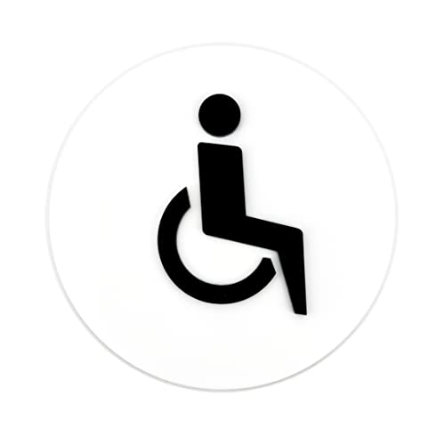 Sosenco WC für Behinderte Schild aus Acryl und Laminate – Toiletten Türschild Kunststoffplatten – WC Türdeko – Behindertetoiletteschild – WC Wegweiser (Weiß/Schwarz) von Sosenco