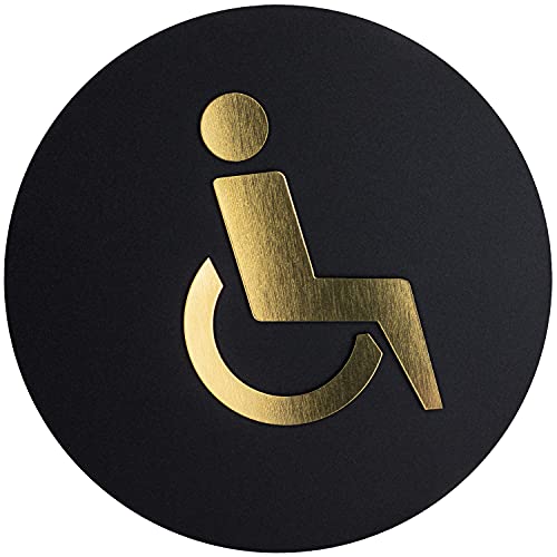 Sosenco WC für Behinderte Schild aus Laminate – Toiletten Türschild Kunststoffplatten – WC Türdeko – Toilettenschild – WC Wegweiser (Gold) von Sosenco