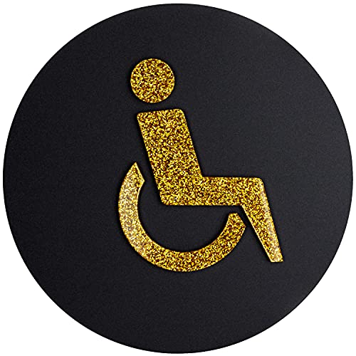 Sosenco WC für Behinderte Schild aus Plexiglasscheibe – Toiletten Türschild Plexiglas – WC Türdeko – Toilettenschild – WC Wegweiser (Gold) von Sosenco