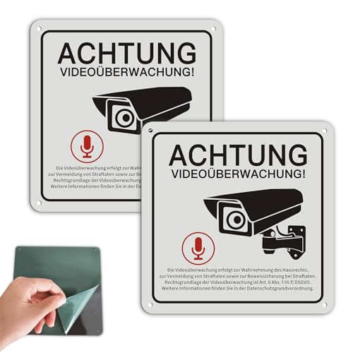 2 Stück Video Surveillance Sign, mit Selbstklebend,15x15cm Achtung Videoüberwachung Schild Metall Aluminium mit DSGVO Hinweis,with 4 Bohrlöcher Private Property Camera Surveillance Warning Sign 2 Stück Video Surveillance Sign, mit Selbstklebend,15x15cm Achtung Videoüberwachung Schild Metall Aluminium mit DSGVO Hinweis,with 4 Bohrlöcher Private Property Camera Surveillance Warning Sign von Soserkouer