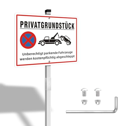 Privatgrundstück Schilder mit Pfosten Metall Alu, 35 x 25 cm Groß Reflektierendes Parken Verboten Privatgrundstück Schild Aluminium Wasserdicht UV geschützt von Soserkouer