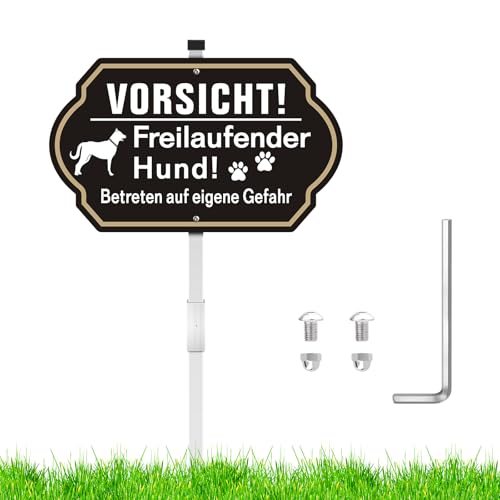 Vorsicht Hund Schild mit Pfosten Metall Aluminium, 30 x 18 cm Groß Achtung Hund Schild Alu Warnung vor dem Hund Schilder für den Innen- und Außenbereich Reflektierendes Hofschild von Soserkouer