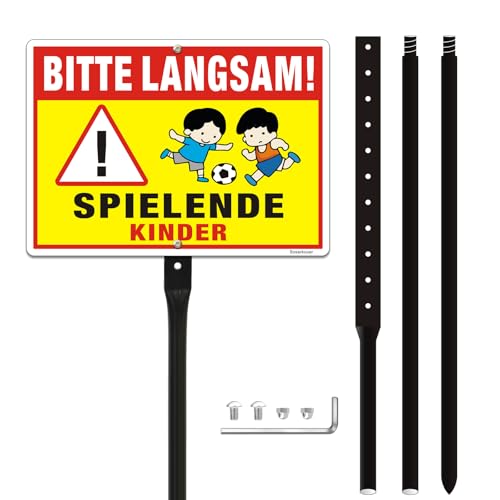 XXL Achtung Kinder Schild 35x25cm Reflektierendes Aluminium ,Spielende Kinder Warnschild mit Pfosten hoch 1.31m ,Bitte Langsam Fahren Groß Warnschild mit UV, Wasserfest, Rostfrei, für Außenbereich XXL Achtung Kinder Schild 35x25cm Reflektierendes Aluminium ,Spielende Kinder Warnschild mit Pfosten hoch 1.31m ,Bitte Langsam Fahren Groß Warnschild mit UV, Wasserfest, Rostfrei, für Außenbereich von Soserkouer