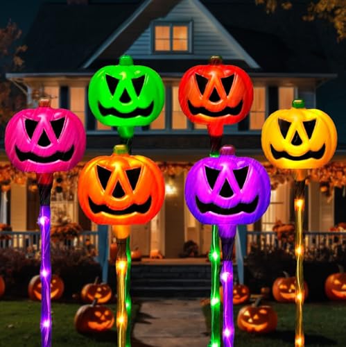 6 Stück Kürbis Solarlampen für Außen, Halloween Garten Deko Lichterkette, LED Kürbis Beleuchtung mit 2 Modi (Dauerlicht & Blinken), Solar Lichtsensor Lampen automatisch einschaltend wetterfest-Stil A von Sosisul