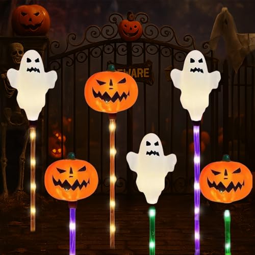 6 Stück Kürbis Solarlampen für Außen, Halloween Garten Deko Lichterkette, LED Kürbis Beleuchtung mit 2 Modi (Dauerlicht & Blinken), Solar Lichtsensor Lampen automatisch einschaltend wetterfest-Stil B von Sosisul