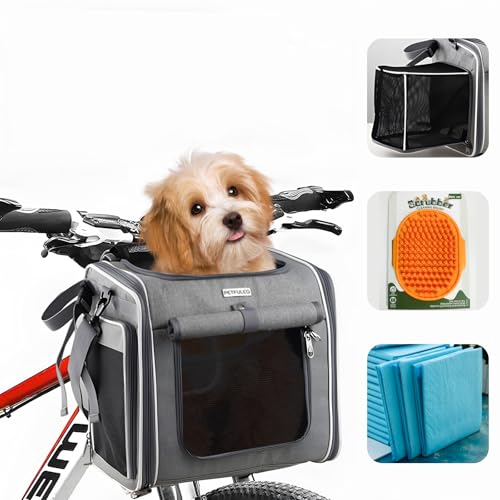 Hundekorb Fahrrad Vorne, Erweiterbarer Faltbarer Hundefahrradkorb Vorne mit 4-Offenen Türen, 4-Mesh-Fenster, Haustier-Reisetasche, Hunderucksack für Kleine und Mittelgroße Katzen und Hunde Hundekorb Fahrrad Vorne, Erweiterbarer Faltbarer Hundefahrradkorb Vorne mit 4-Offenen Türen, 4-Mesh-Fenster, Haustier-Reisetasche, Hunderucksack für Kleine und Mittelgroße Katzen und Hunde von Sosisul