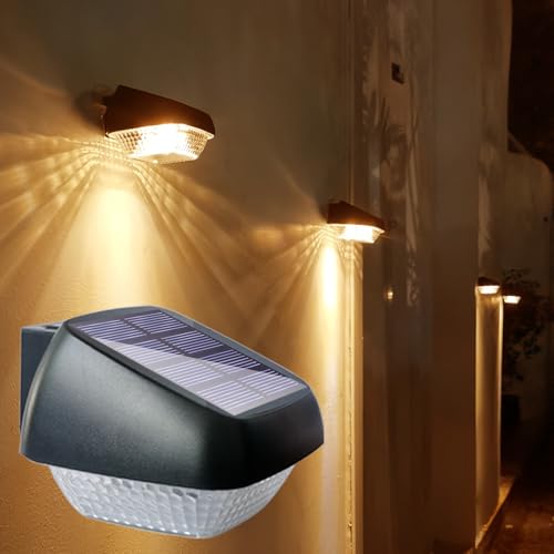 Soslina Solar Wandleuchte Aussen, Solarlampen für Außen, Solarleuchten für Außen IP65 Wasserdicht, Solar Lampe Outdoor, Solarlichter für Außen, Garten, Zaun, Terrasse, Warmweiß 4 Stück von Soslina