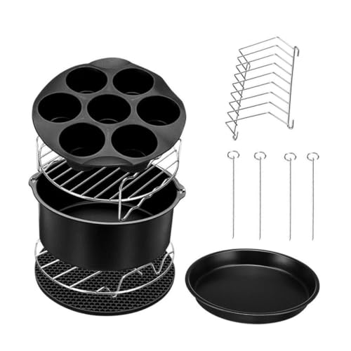 Sosoport 1 Satz Backvorgänge Pizzablech Grill Bratpfanne Küchenwaren Kuchenform Luftfrittiertopf-kit Luftfritteuse Den Vorräten Brattopf-kit Zubehör Für Heißluftfritteusen Metall Schwarz von Sosoport