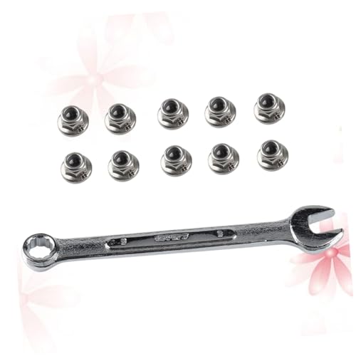 Sosoport 10 Stück Teiliges Edelstahl Flansch Selbstsichernde Mutter mit Integrierter Flanschbasis zur Vibrationsvermeidung Inklusive Teiligem Schraubenschlüssel für Auto Maschinenbau und von Sosoport