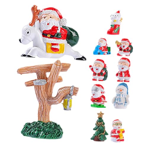 Sosoport 11 Stück Teiliges Weihnachtsdeko Resin mit Niedlichen Rentier Weihnachtsmann Schneemann Figuren Kreative Miniatur mikrolandschaft Stabile Weihnachtsfiguren für Tisch von Sosoport